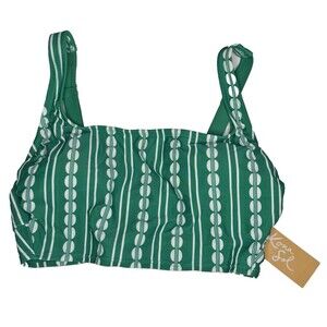 Kona Sol Longline Bikini Top Green White Global Print Women's Size M 8 - 10 New!